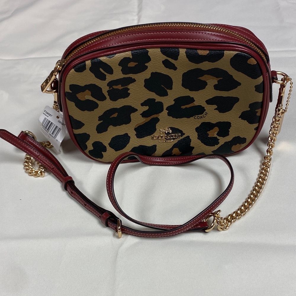 Coach Animal Print Crossbody Bag with Red and Gold Details